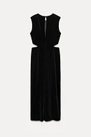 BUCKLED VELVET MIDI DRESS