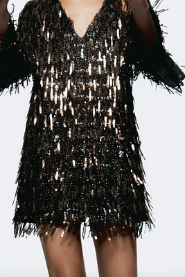 SEQUIN FRINGED MINI DRESS