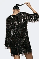 SEQUIN FRINGED MINI DRESS