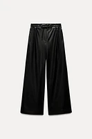 FAUX LEATHER WIDE LEG PANTS