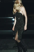 ASYMMETRIC SEQUIN DRESS