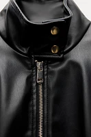 FAUX LEATHER HIGH COLLAR JACKET