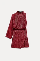 ASYMMETRIC SEQUIN MINI DRESS