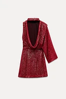 ASYMMETRIC SEQUIN MINI DRESS