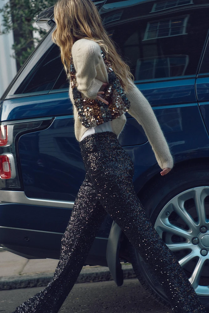 FLARED SEQUIN LEGGINGS