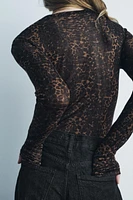 FINE KNIT ANIMAL PRINT JACQUARD TOP