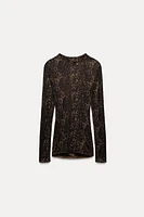 FINE KNIT ANIMAL PRINT JACQUARD TOP