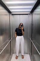 LINEN BLEND PLEATED PANTS