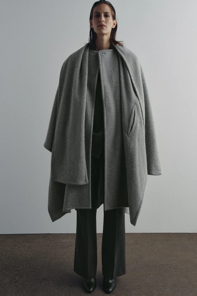 ALPACA BLEND CAPE COAT WITH SCARF ZW COLLECTION