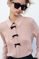 DOTTED MESH BOW SHIRT