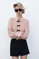 DOTTED MESH BOW SHIRT