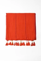 Linen blend scarf. Fringe trim with contrasting thread.