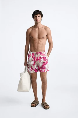 FLORAL PRINT LONG SWIMMING TRUNKS