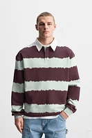 STRIPED TIE-DYE PRINT POLO SHIRT