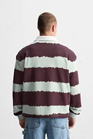 STRIPED TIE-DYE PRINT POLO SHIRT