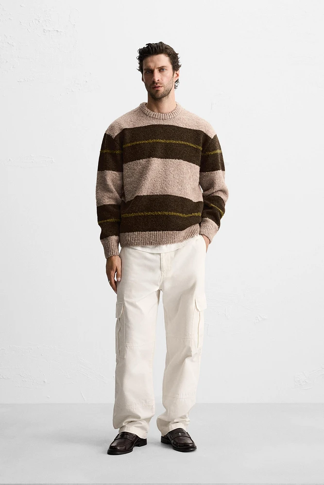 SWEATER WITH TEXTURED BOUCLÉ STRIPES