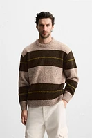 SWEATER WITH TEXTURED BOUCLÉ STRIPES