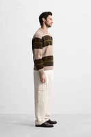 SWEATER WITH TEXTURED BOUCLÉ STRIPES