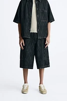 TEXTURED DENIM CARGO SHORTS