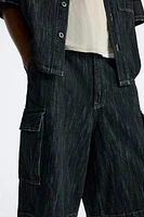 TEXTURED DENIM CARGO SHORTS