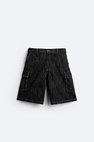 TEXTURED DENIM CARGO SHORTS