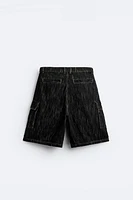 TEXTURED DENIM CARGO SHORTS