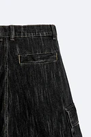 TEXTURED DENIM CARGO SHORTS