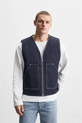 SEAMED DENIM VEST