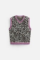 ANIMAL PRINT JACQUARD KNIT VEST