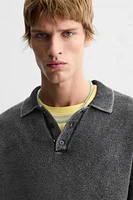 WASHED EFFECT KNIT POLO SHIRT