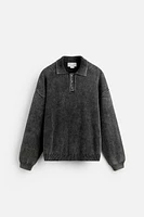 WASHED EFFECT KNIT POLO SHIRT