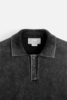 WASHED EFFECT KNIT POLO SHIRT