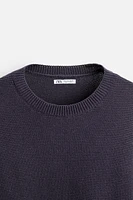 COTTON BLEND TEXTURED WEAVE SWEATER