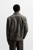 WASHED FAUX LEATHER OVERSHIRT