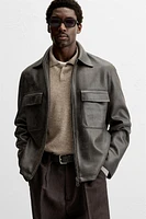 WASHED FAUX LEATHER OVERSHIRT