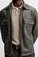 WASHED FAUX LEATHER OVERSHIRT