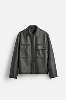 WASHED FAUX LEATHER OVERSHIRT