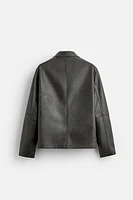 WASHED FAUX LEATHER OVERSHIRT