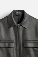 WASHED FAUX LEATHER OVERSHIRT