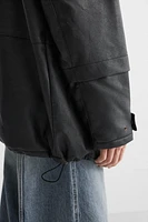 FAUX LEATHER PARKA WITH POCKETS