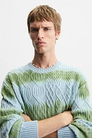 CABLE KNIT SPRAY PRINT SWEATER