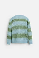 CABLE KNIT SPRAY PRINT SWEATER