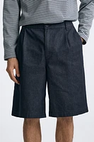 PLEATED DENIM SHORTS