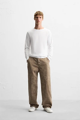 WASHED EFFECT SEAMED PANTS