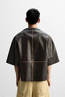 WASHED FAUX LEATHER OVERSHIRT