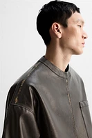 WASHED FAUX LEATHER OVERSHIRT