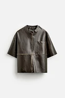 WASHED FAUX LEATHER OVERSHIRT