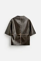 WASHED FAUX LEATHER OVERSHIRT