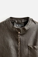 WASHED FAUX LEATHER OVERSHIRT