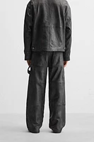 WASHED EFFECT LEATHER CARPENTER PANTS